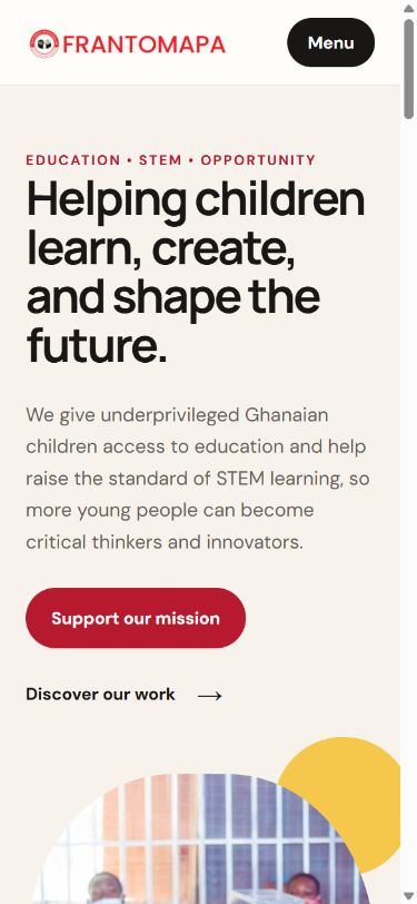 Frantomapa Educational Aid website at a mobile screen size